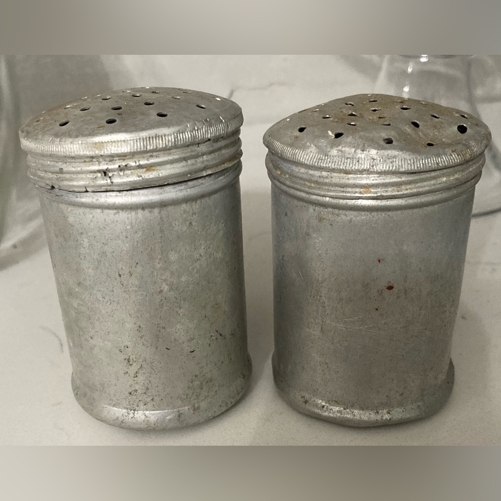 Vintage Silver Metal/Tin Salt and Pepper Shakers